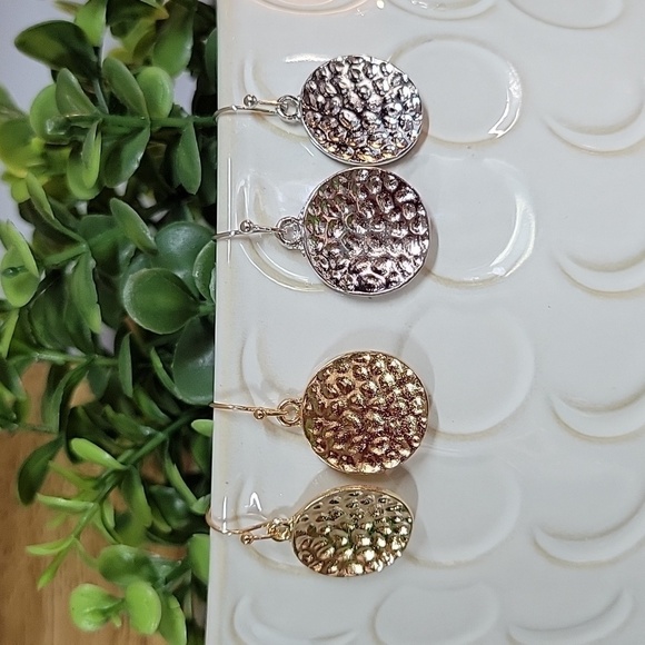 Hammered Disc Drop Earrings, Choice of Color - Picture 3 of 8